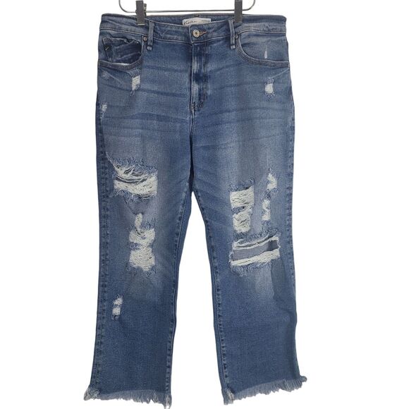 Kancan Jeans 29 Womens High Rise Straight Leg Raw Hem Distressed Ankle Length - Picture 1 of 10